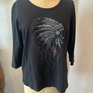 Christine Alexander Black Rhinestone Indian Long Sleeve Top